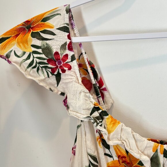 Old Navy Floral Ruffle Smocked Neutral Boho Lined Tropical Dress Size 2XL- b87 - Picture 3 of 16